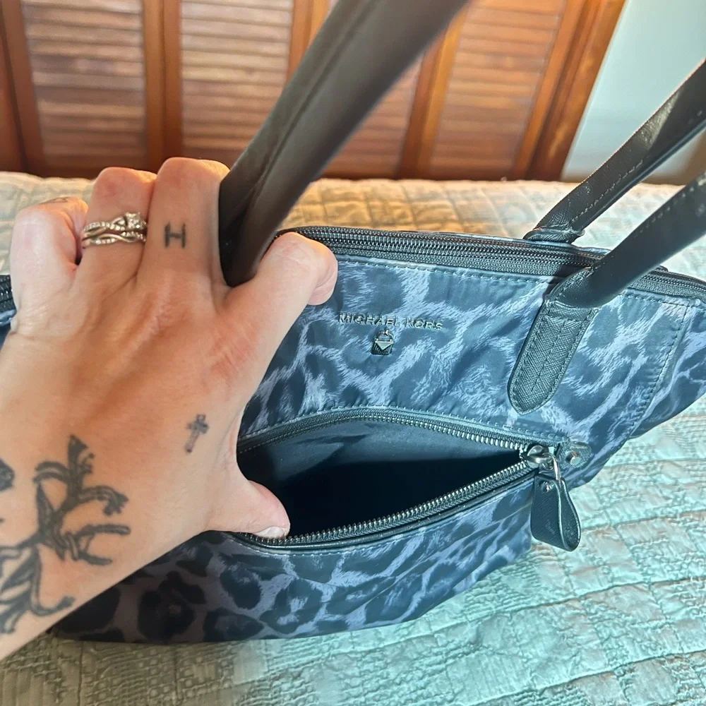 Michael Kors Gray Leopard Print Tote - Picture 2 of 4